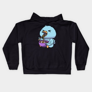 Anime Kawaii Ramen Eating Blue Bird Japanese Noodles Kids Hoodie